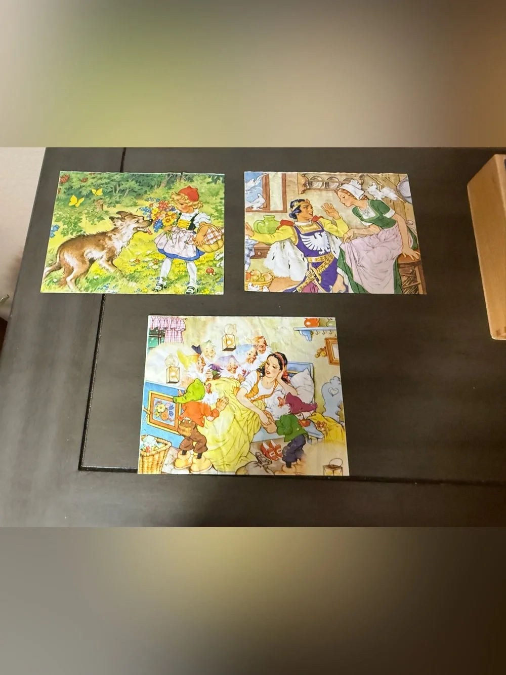 Vintage Eichhorn Germany Wooden Fairy Tale Picture Cube Puzzle Box